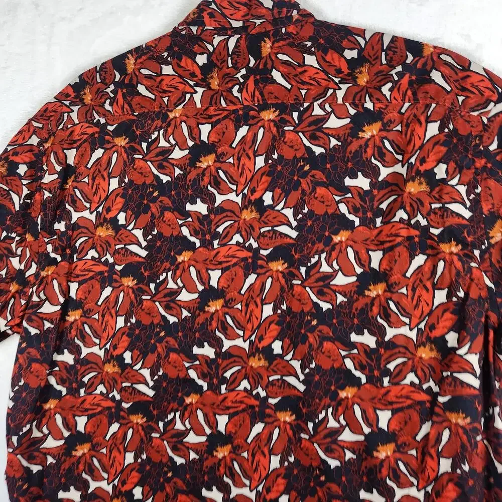 Banana Republic SS Button Up Hawaiian Tropical Shirt Red Slim‎ Fit Sz L